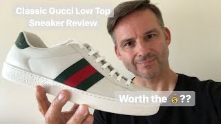 Gucci Classic Green Ace Leather Low Top Sneaker Review Unboxing  On Foot [upl. by Acimak886]