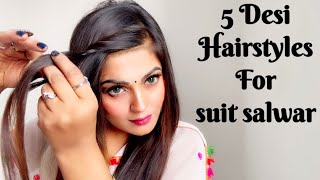 Wedding guest hairstyle  5 girls hairstyles for Indian Suit and kurti Hairstyles Newhairstyles [upl. by Sarina]