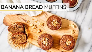 BANANA BREAD MUFFINS  easy healthy recipe [upl. by Yadnil]