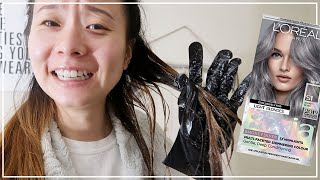 TRIED TO DYE MY HAIR SILVER  quarantine vlog [upl. by Denbrook]