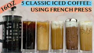 5 EASY COFFEE RECIPES USING FRENCH PRESS AMERICANO LATTE CAPPUCCINO MOCHA CARAMEL MACCHIATO [upl. by Raney]