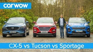 Mazda CX5 v Hyundai Tucson v Kia Sportage  which is the best affordable SUV [upl. by Nylecyoj156]