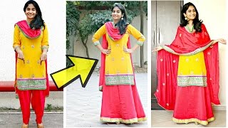 Convert Salwar to a Lehenga Skirt Make your own Lehenga Suit [upl. by Nodnarbal]