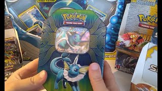 Pokémon Elemental Power Tin Vaporeon GX Opening Pokémon cards [upl. by Gnourt]