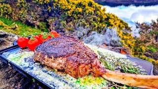 🥩The Most Delicious Tomahawk STEAK Cooked in Nature😲 NO music Only Nature and Food [upl. by Elyr10]