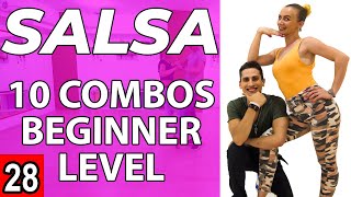 Salsa Tutorial 28 10 beginner salsa patternscombos  by MariusampElena 2020 [upl. by Gwen30]