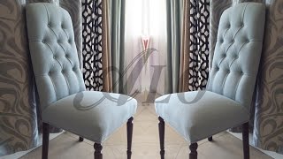 DIYHOW TO REUPHOLSTER A DINING ROOM CHAIR WITH BUTTONS  ALO Upholstery [upl. by Loella]