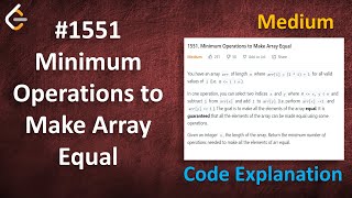 Minimum Operations to Make Array Equal  Leetcode  1551 [upl. by Deibel]