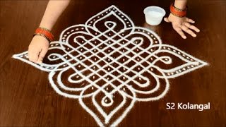 sikku kolam with 9 to 1 Straight dots  melikala muggulu designs  knots rangoli [upl. by Gilson779]