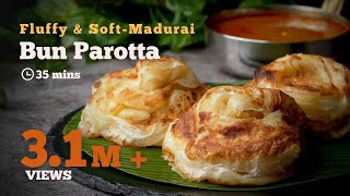 Bun Parotta Recipe  Madurai Bun Parotta  Most Famous Street Food  Parotta Recipes  Cookd [upl. by Deeas]