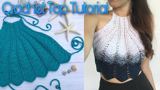 CLAM TOP CROCHET TUTORIAL with translations [upl. by Calypso720]