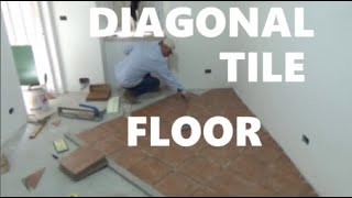 How to install a diagonal tile floor laying the tiles [upl. by Palumbo]