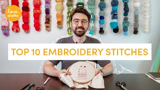 Embroidery for beginners  TOP 10 stitches [upl. by Ynahteb]