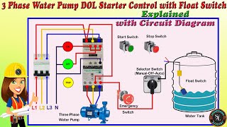 3 Phase Water Pump DOL Starter Auto amp Manual Connection Using Float Switch Start amp Stop Switches [upl. by Adnoluy]