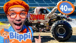 Blippi Learns about MONSTER Trucks Vehicle Videos for Kids [upl. by Deonne]