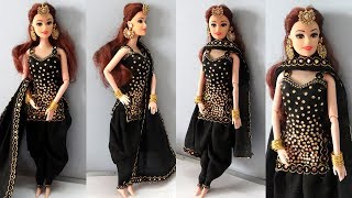 Barbie doll in Ethnic Patiala Salwar Kameez Design  How to make Salwar suit for barbie [upl. by Gunilla]