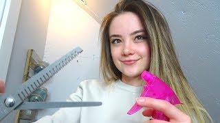 ASMR  MOST RELAXING Hair Wash amp Cut Fabric Sounds Spray Scissors Role Play [upl. by Towne637]