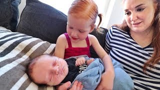 Adley meets Baby Brother so adorable [upl. by Nnylecyoj]