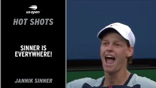 Jannik Sinner Wins OUTRAGEOUS Point  2022 US Open [upl. by Doley]