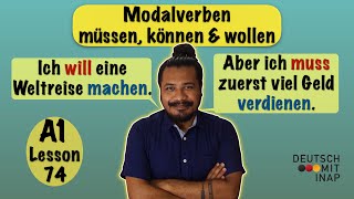 A1 German lesson 74  German Grammar  Modalverben  Modal Verbs  müssen können amp wollen [upl. by Oribella]