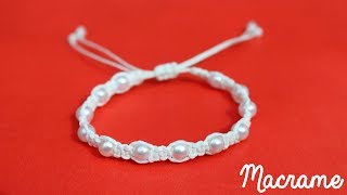 Como hacer una Pulsera de hilo simple con perlas✧ NUDO PLANO Macrame [upl. by Nnywg332]