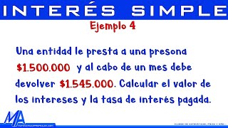 Interés simple  Ejemplo 4 [upl. by Daugherty815]