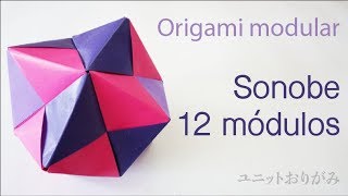 ORIGAMI MODULAR  Sonobe 12 módulos  OCTAEDRO ESTRELLADO [upl. by Kylynn]