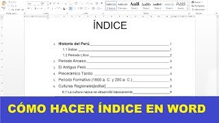 CÓMO HACER UN ÍNDICE EN WORD [upl. by Nahtanha]