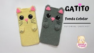 GATITO FUNDA CELULAR Amigurumi Tutorial Crochet [upl. by Sinnek]