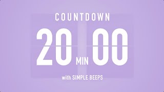 20 Min Countdown Flip Clock Timer  Simple Beeps 🫐 🔔 [upl. by Adok]