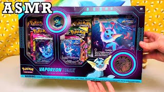 Opening Pokemon Vaporeon VMAX Premium Collection Box  ASMR Pokemon Cards and Chill [upl. by Atinel]