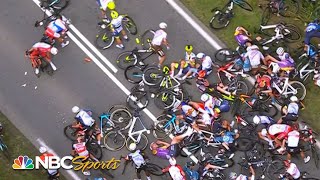 Second massive crash leads to pileup in Stage 1 of the 2021 Tour de France  Cycling on NBCSports [upl. by Eicyac838]