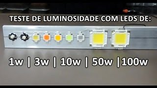 TESTE DE LUMINOSIDADE COM LEDS 1W 3W 10W 50W E 100W [upl. by Nasho162]