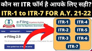 Which ITR Form to file in AY 202122 जानिये कौन सा ITR फॉर्म आपके लिए सही How to choose ITR Form [upl. by Harihat991]