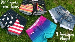 DIY Clothes 4 DIY Shorts Projects from Jeans Easy [upl. by Ahseuqal914]