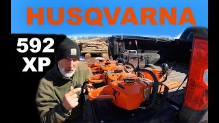 Husqvarna 592XP SPEED CUTTING firewood [upl. by Arramas]