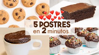 5 POSTRES en MICROONDAS 🍫🍪  en 2 minutos [upl. by Artamas]