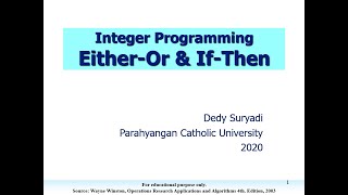 Integer Programming 92 eitheror amp ifthen [upl. by Matthaeus]