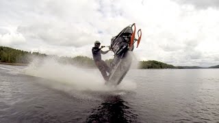 Snowmobile wheelies on water [upl. by Tesil]