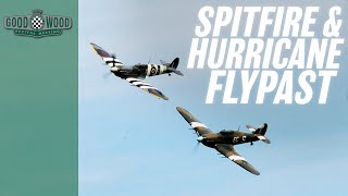 12 Spitfires and Hurricanes flypast at Goodwood [upl. by Vtehsta]