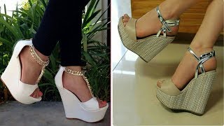 Womens latest ankle strap wedge high heel platforms 2017 [upl. by Kelbee]