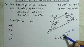 44 Compass Surveying Calculation of BEARINGS from INCLUDED ANGLES [upl. by Bithia]