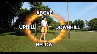 Different Lies amp Slopes  Above Feet Below Feet Uphill amp Downhill Lies  Golf With Michele Low [upl. by Nylekoorb]