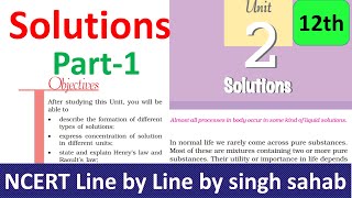 Solutions Part1 Physical Chemistry NCERT class 12  JEE NEET  Hindi [upl. by Anade]