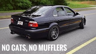 Straight piped BMW E39 M5 exhaust  LOUD [upl. by Nilorac]