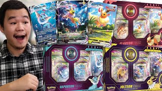 Pokémon Vaporeon Jolteon Flareon VMAX Premium Collection Box Review [upl. by Barbur]