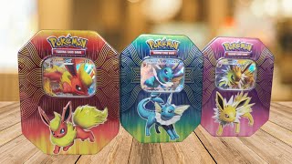 Opening A Flareon Vaporeon and Jolteon GX Tins  These Cards Are Expensive [upl. by Nahsez]