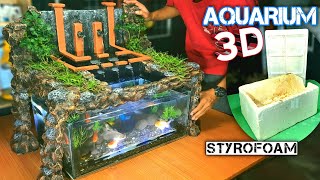 DIY Aquarium Decorations Ideas  MAKE A 3D WATERFALL AQUARIUM DECORATION FROM STYROFOAM [upl. by Blanca]