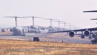 Military Aircraft Mass Takeoff From McChord Air Force Base [upl. by Reteip156]